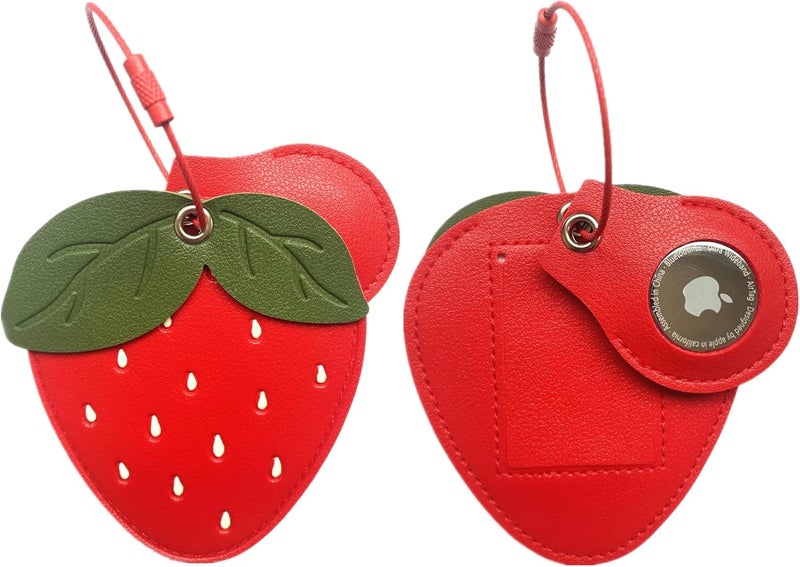 ZOUITY CuteLeather Luggage Tag Holder with Airtag Case Set,Hidden Compartment for AirTag Travel Suitcase Tracking Case with Stainless Steel Loop,Name ID Label(Strawberry) - Image 1